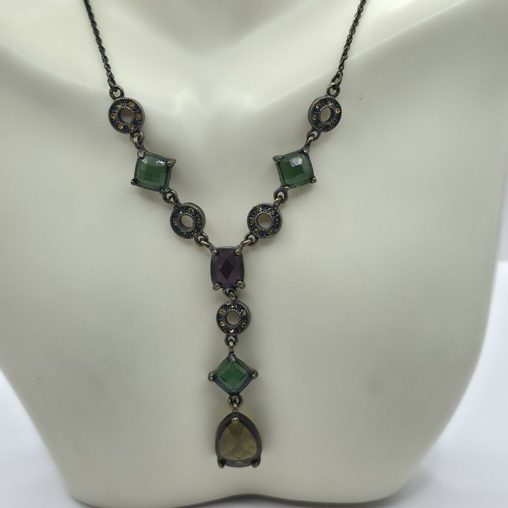Vintage Avon Nina Ricci Y Necklace Multi Colors 16" + 2 1/2"